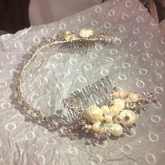 Luxury Wedding silver, pearl, and crystal head band main image 8